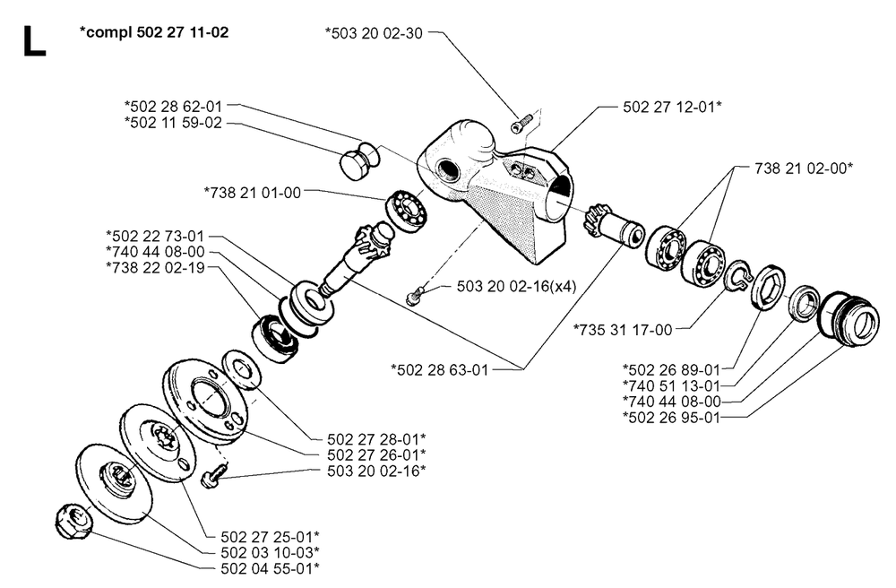 Bevel Gear Diagram and Parts List for 250RX 19973100001 & Above Husqvarna Trimmer