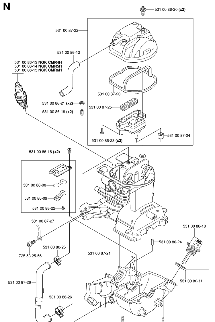 Cylinder And Crankcase Diagram and Parts List for 324HDA55 (X-SERIES)(20053600001-Current) Husqvarna Hedge Trimmer