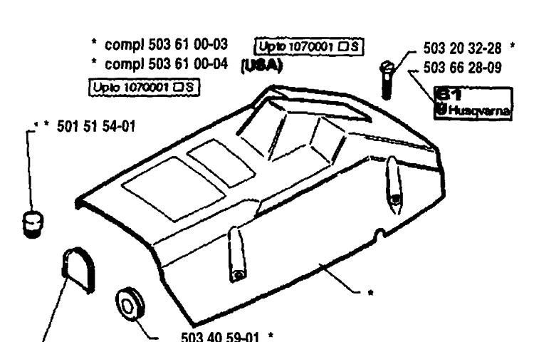 Top Cover 1 Diagram and Parts List for 61 1993-09 Husqvarna Chainsaw