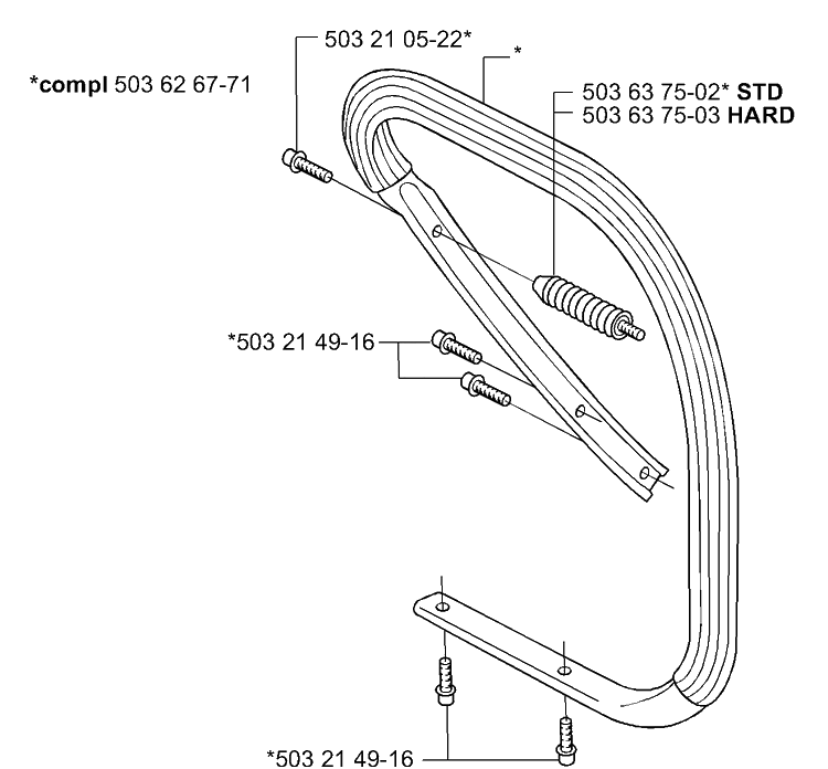 Front Handle Diagram and Parts List for 365EPA 2003-11 Husqvarna Chainsaw