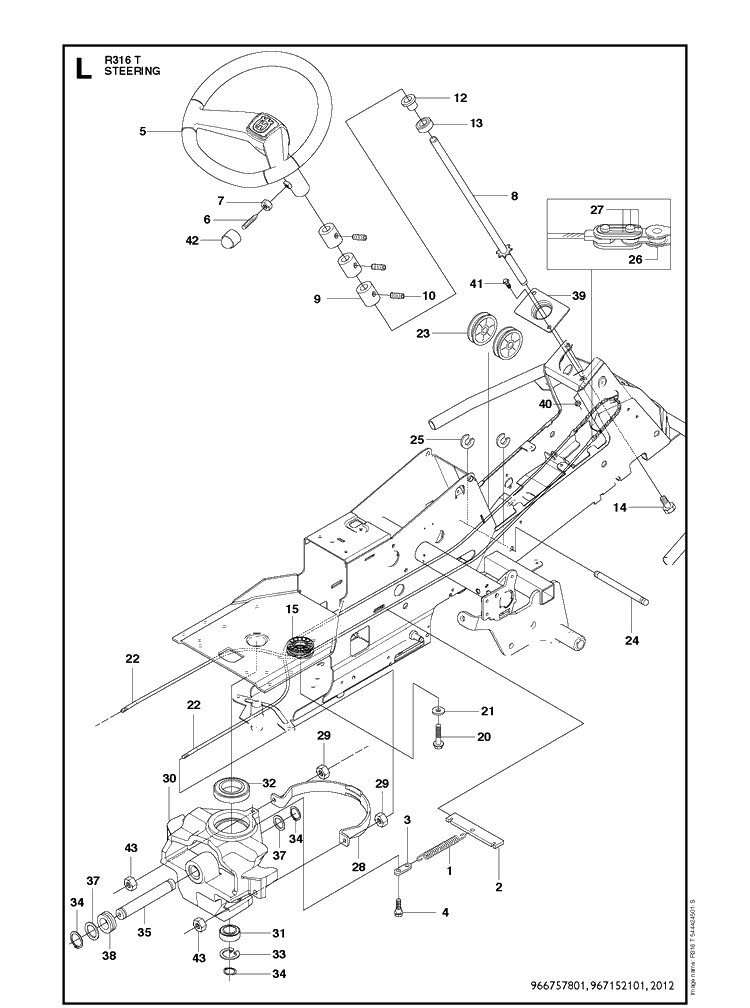 Steering 2 Diagram and Parts List for R316T  Husqvarna Lawn Mower