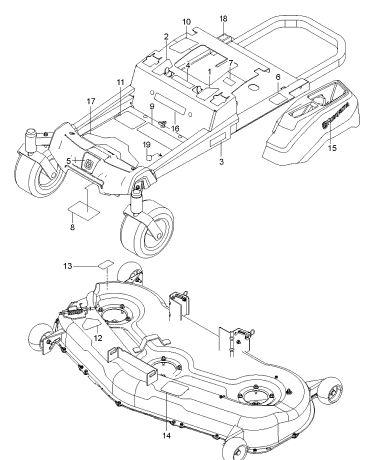 Decals Diagram and Parts List for Z254  Husqvarna Lawn Mower