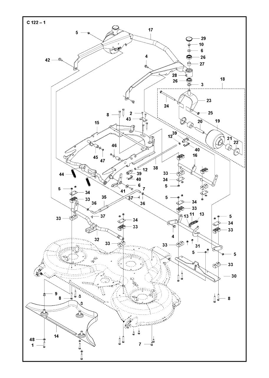 48-Inch/122cm Cutting Deck Diagram and Parts List for C122 2019-01 Husqvarna Lawn Tractor Accessories