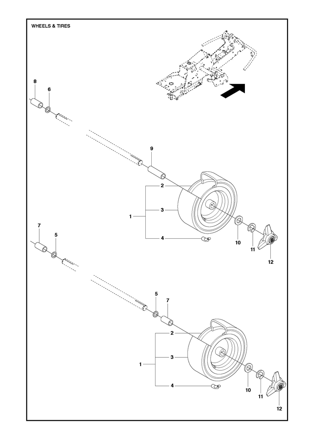 Wheels And Tires Diagram and Parts List for R216TAWD2018-2021  Husqvarna Lawn Tractor