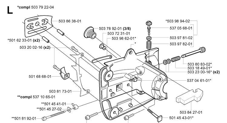 Crankcase Diagram and Parts List for 334T 20040100001-20051000000 Husqvarna Chainsaw