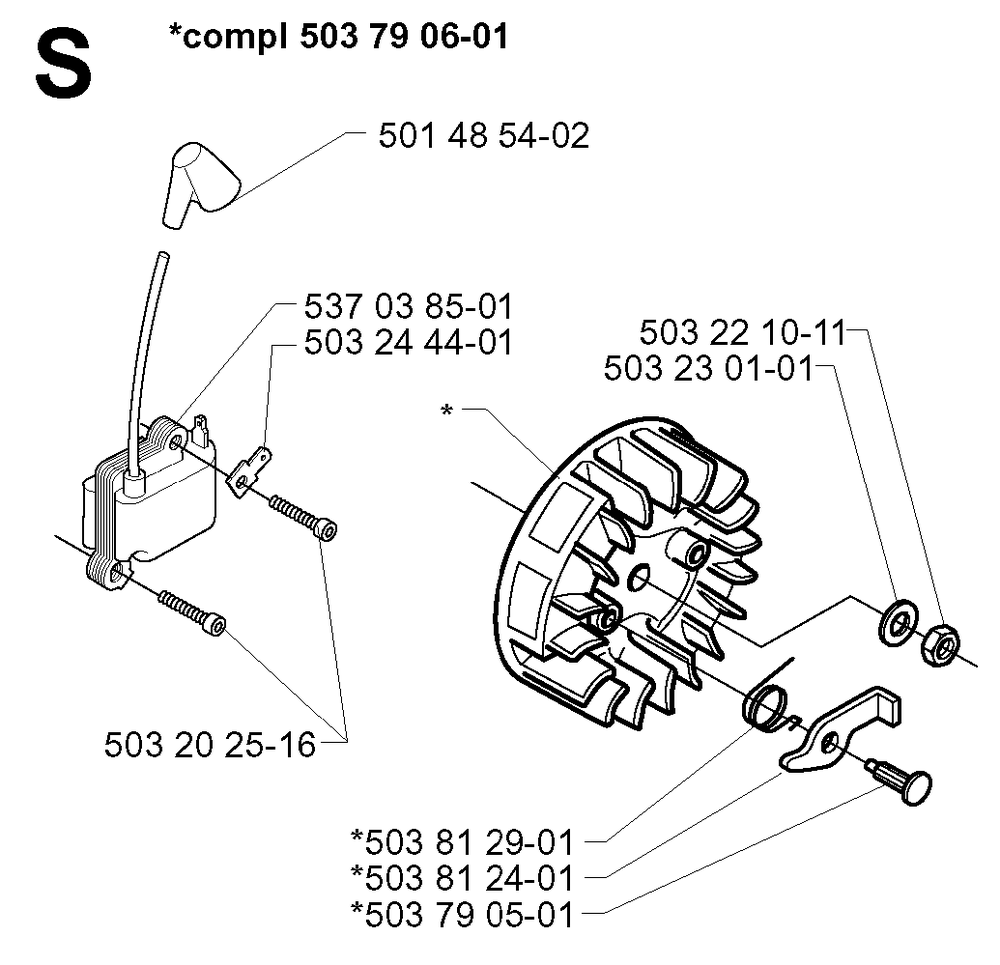 Ignition System Diagram and Parts List for 232RD 20001400001 & Above Husqvarna Trimmer
