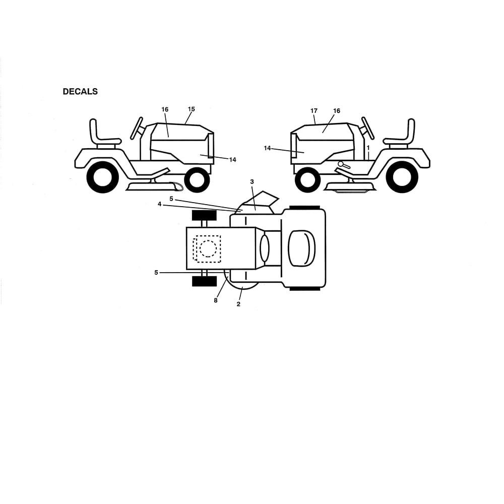 Decals Diagram and Parts List for 96043026100  Husqvarna Lawn Tractor