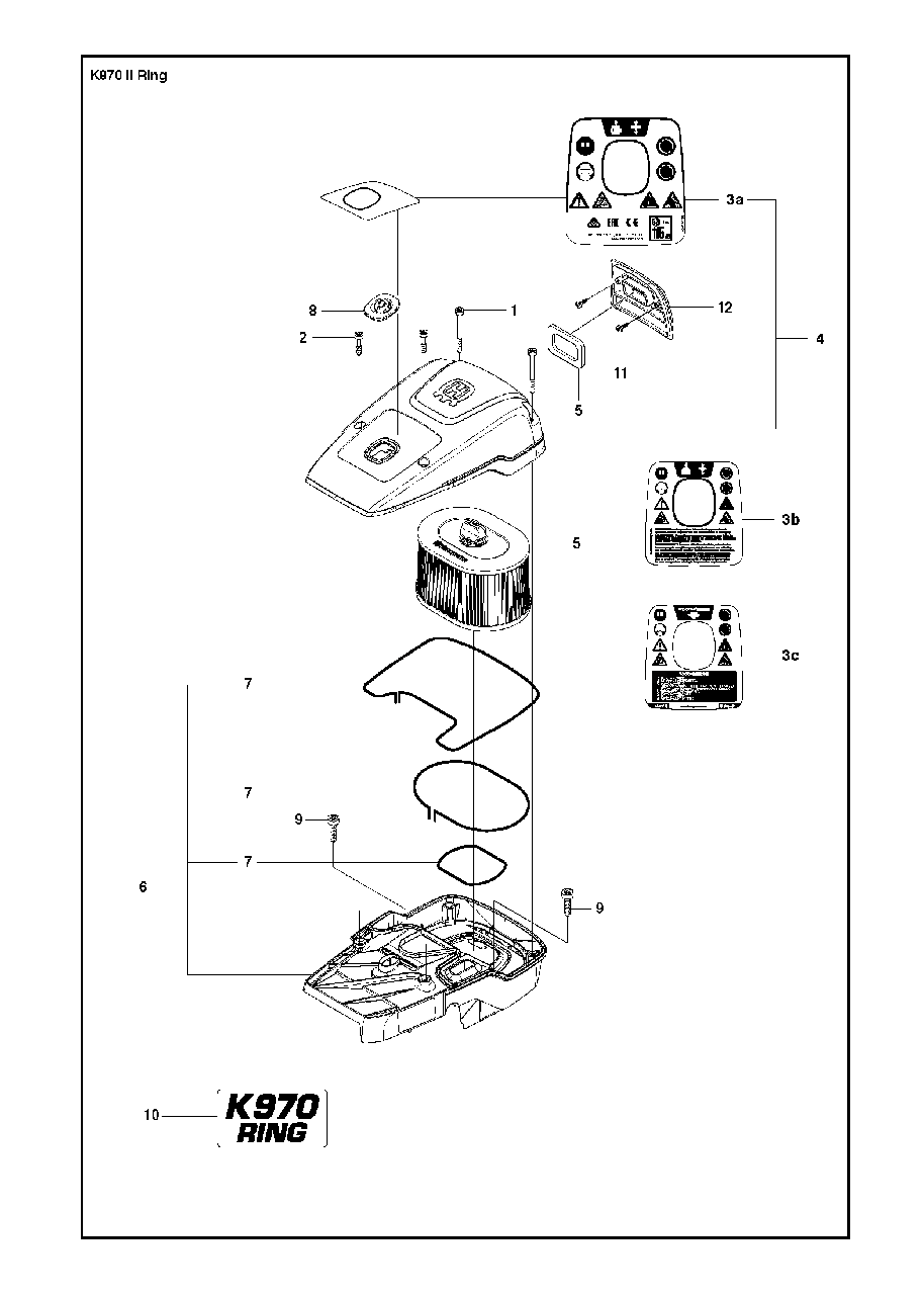 Air Filter Cover Diagram and Parts List for K970IIRING 2015-03 Husqvarna Circular Saw