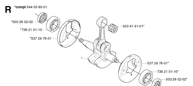 Crankshaft Diagram and Parts List for 335RX 20064000001-20070100000 Husqvarna Brush Cutter