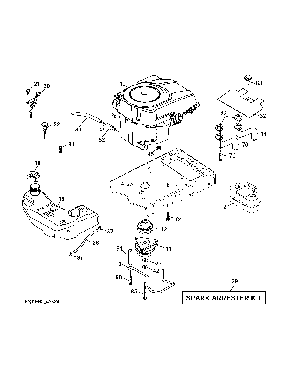 Engine Diagram and Parts List for GTH260TWIN (96041004500)(2007-02) Husqvarna Lawn Tractor