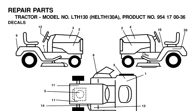 Decals Diagram and Parts List for LTH130 (HELTH130A)(2001-01) Husqvarna Lawn Tractor