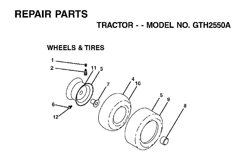 Wheels And Tires Diagram and Parts List for GTH2550A (954567109)(2001-05) Husqvarna Lawn Tractor
