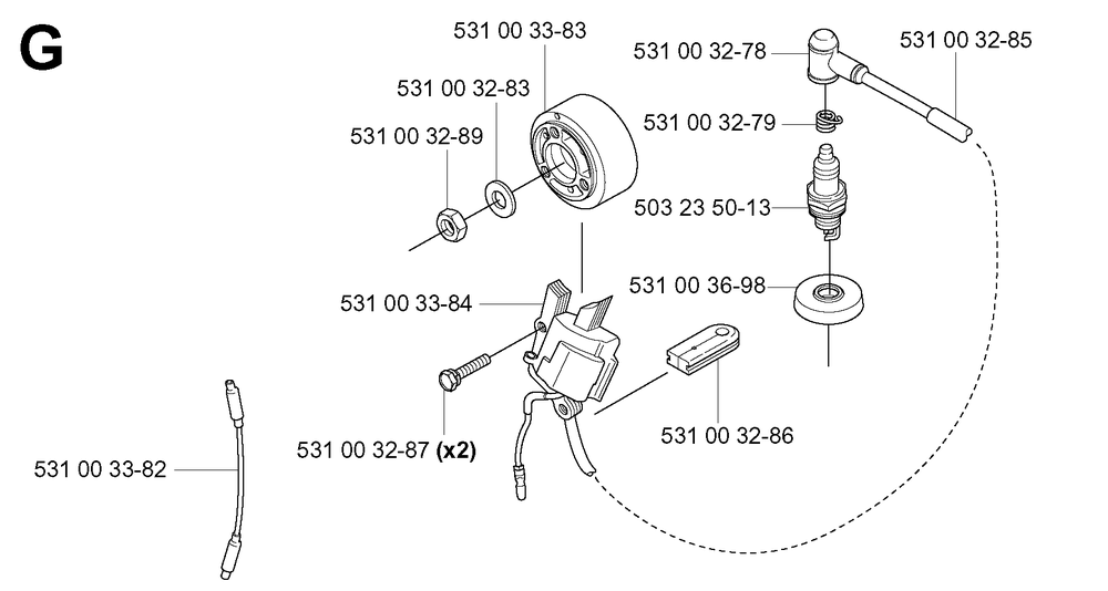 Ignition System Diagram and Parts List for 155B (20014000001-20041499999)(2001) Husqvarna Leaf Blower / Vacuum