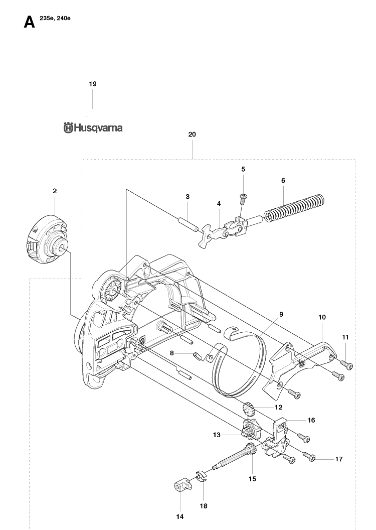 Chain Brake Diagram and Parts List for 240E 20091400001-20101400000 Husqvarna Chainsaw