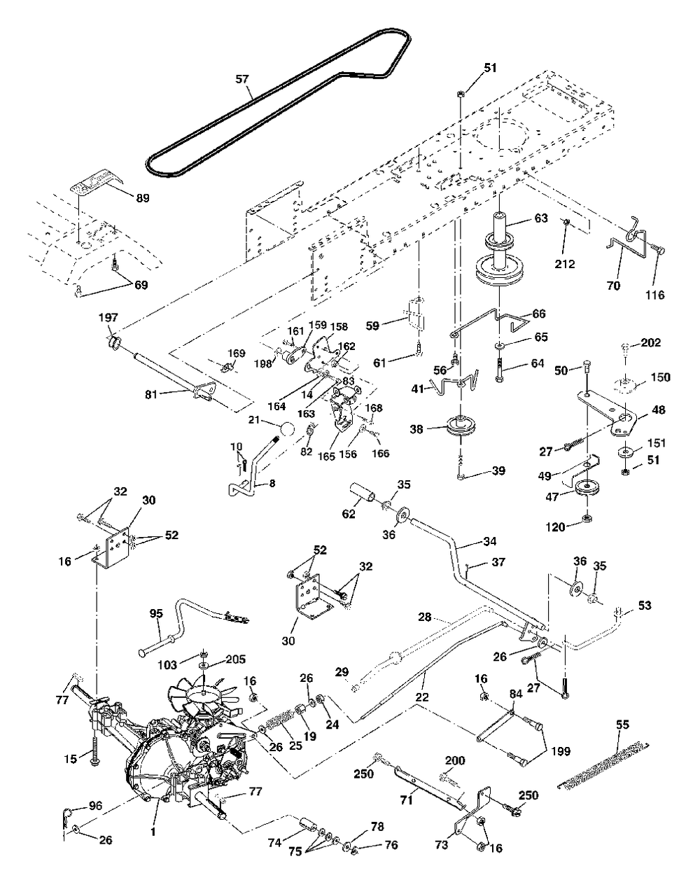 Drive Diagram and Parts List for LTH1342 (954567031-C)(2001-11) Husqvarna Lawn Tractor