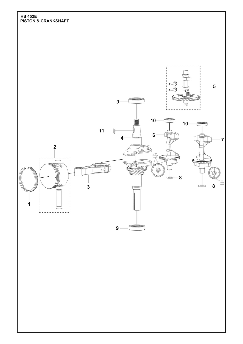 Piston And Crankshaft Diagram and Parts List for HS452E  Husqvarna Engine