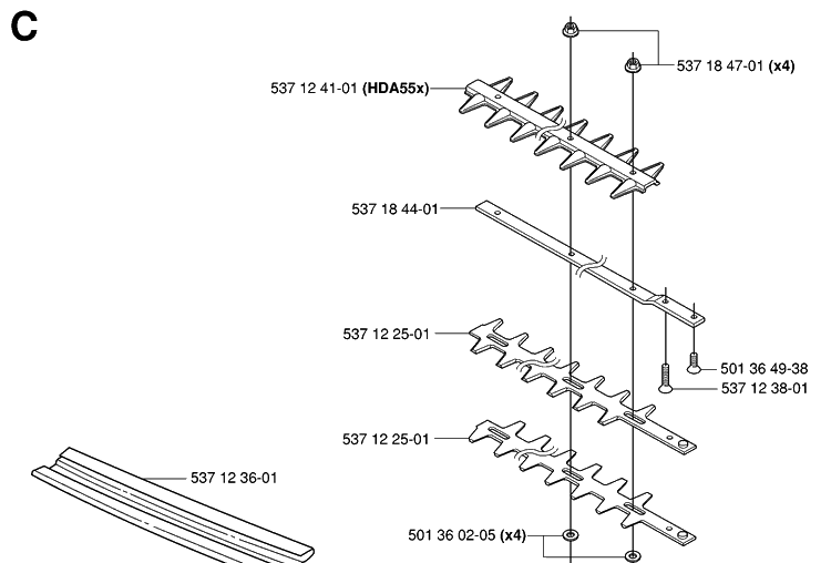 Cutting Equipment Diagram and Parts List for 326HE4 (X-SERIES)(20033100001-20040100000) Husqvarna Hedge Trimmer
