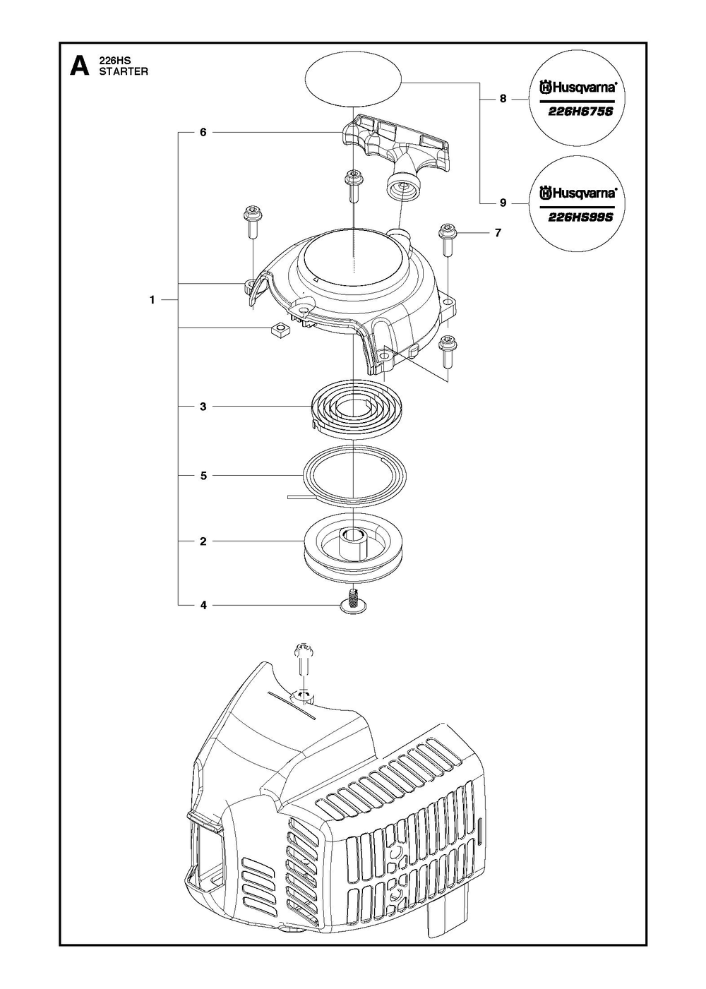 Starter Diagram and Parts List for 226HS75S 2009 Husqvarna Trimmer