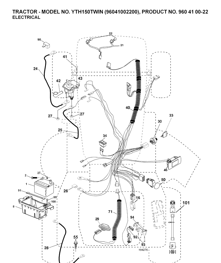 Electrical Diagram and Parts List for YTH150 (96041002200)(2007-04) Husqvarna Lawn Tractor