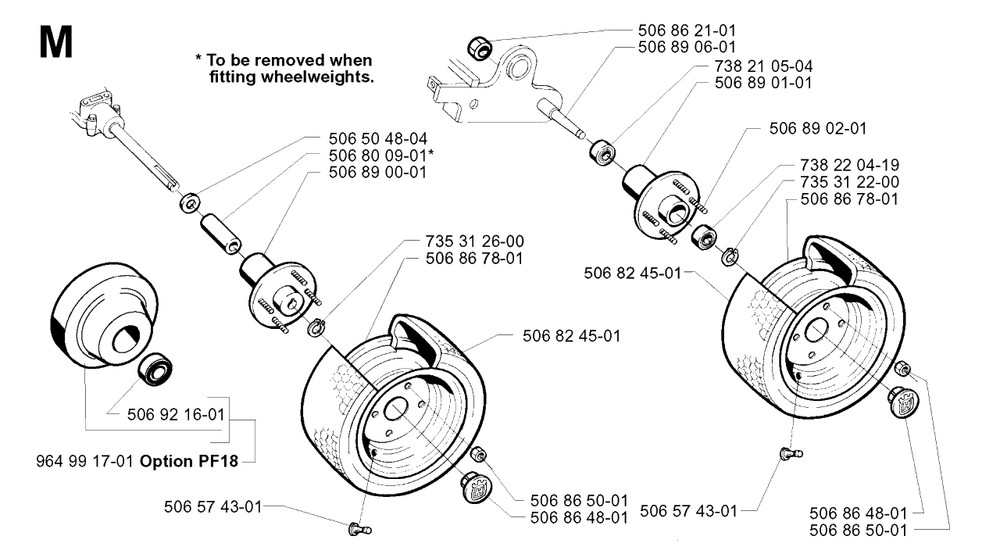 Wheels And Tires Diagram and Parts List for PF18 2001-01 Husqvarna Lawn Tractor
