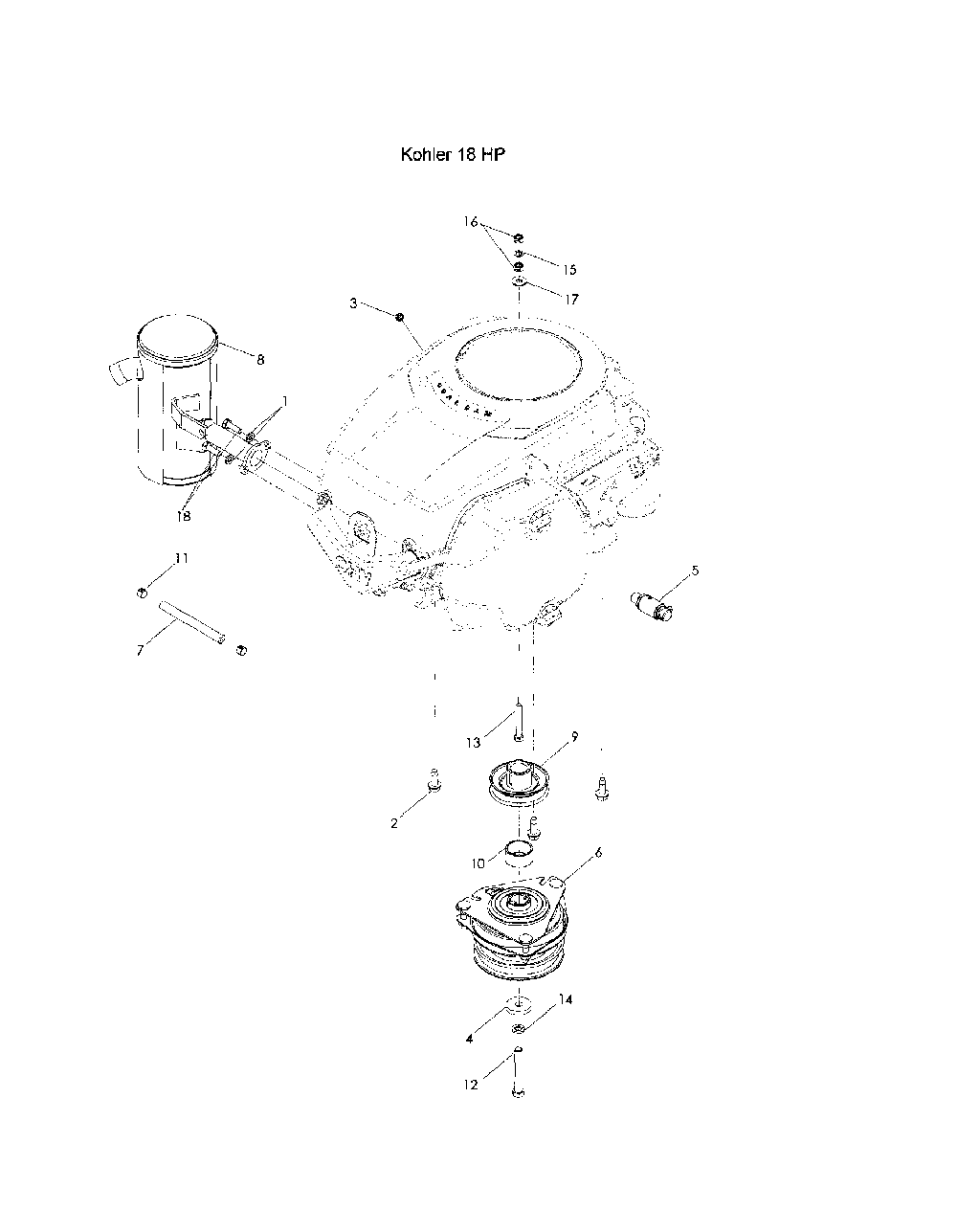 Engine - kohler 18 hp Diagram and Parts List for 968999685  Husqvarna Lawn Mower