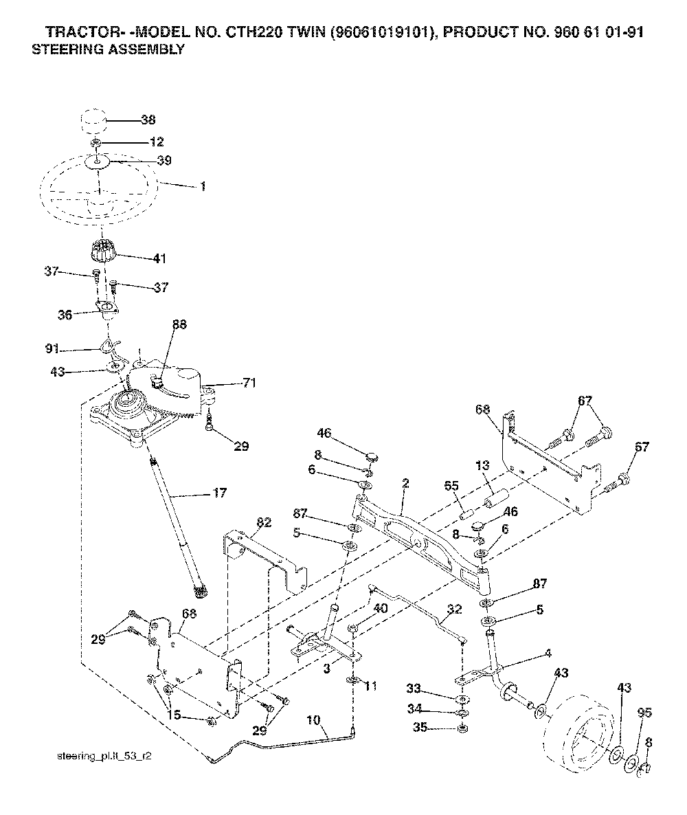 Steering Diagram and Parts List for CTH220TWIN (96061019101, 960610191)(2007-05) Husqvarna Lawn Tractor