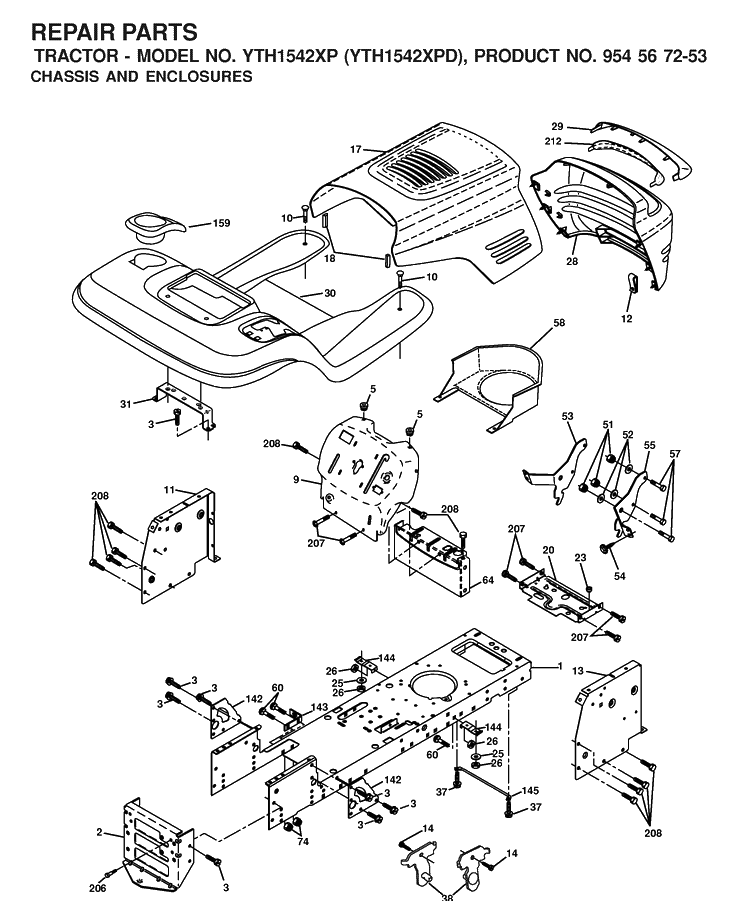 Chassis And Enclosures 2 Diagram and Parts List for YTH1542XP (954567253)(2001-12) Husqvarna Lawn Tractor
