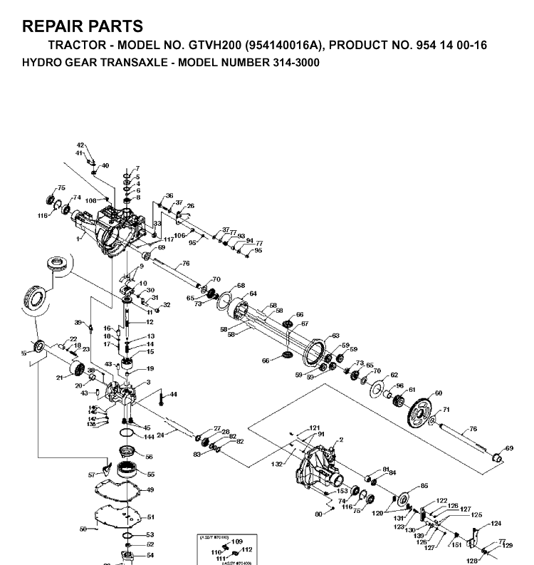 Transmission Diagram and Parts List for GTVH200 (954140016A)(1998-10) Husqvarna Lawn Tractor