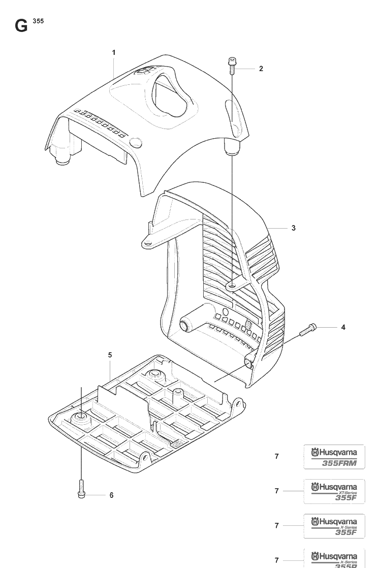 Cover Diagram and Parts List for 355FX 20082700001-20192999999 Husqvarna Brush Cutter
