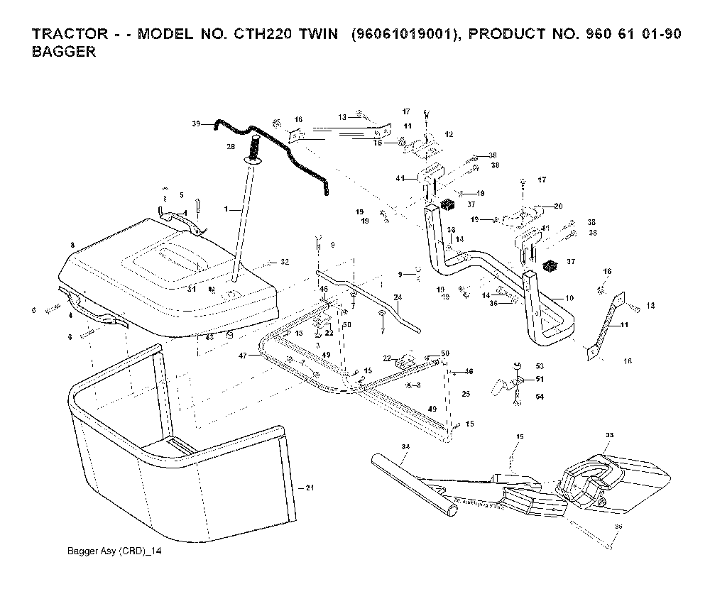 Bagger Diagram and Parts List for CTH220TWIN (96061019001)(2007-05) Husqvarna Lawn Tractor