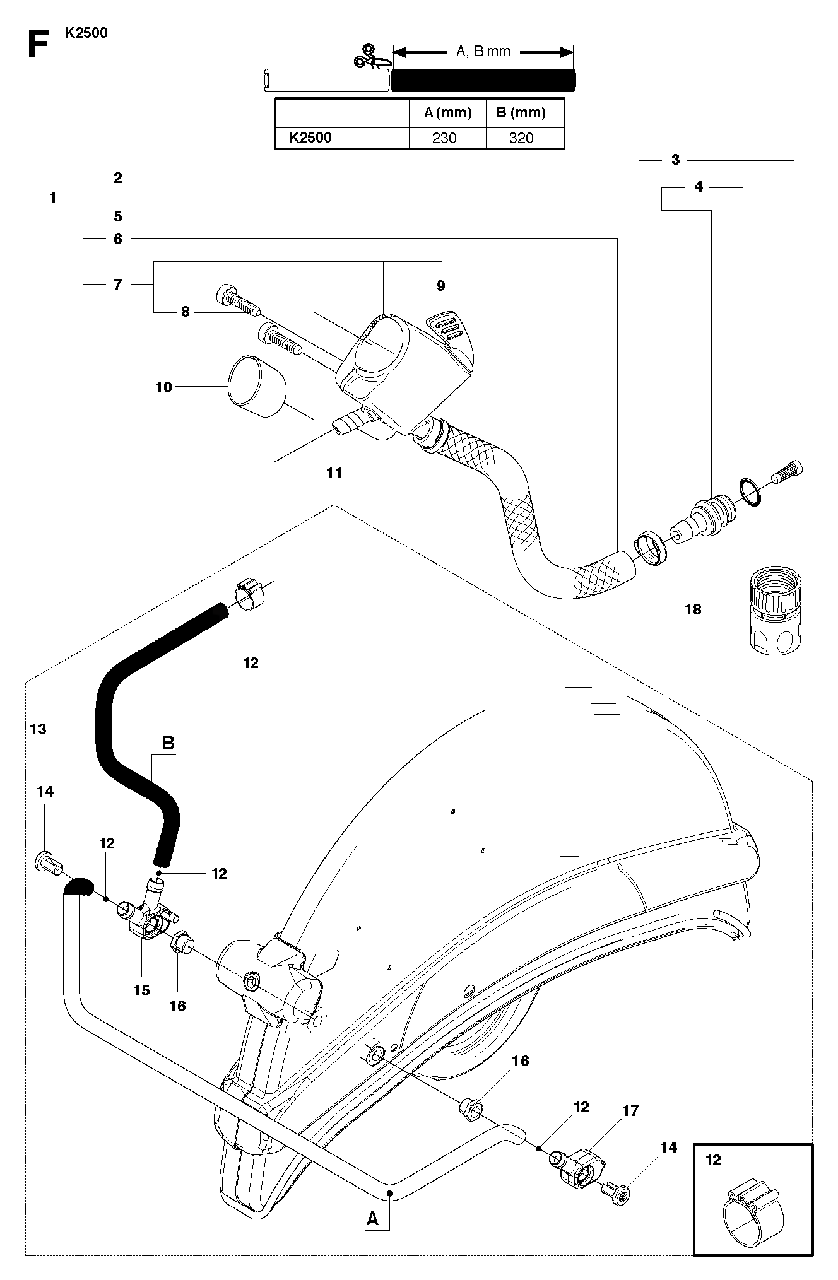 Water Hose Kit Diagram and Parts List for K2500 2010-10 Husqvarna Circular Saw