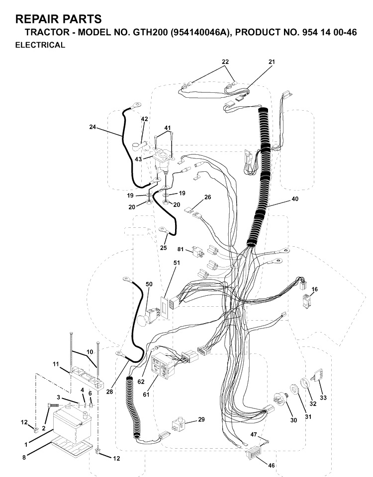 Electrical Diagram and Parts List for GTH200 (954140046A)(1998-09) Husqvarna Lawn Tractor