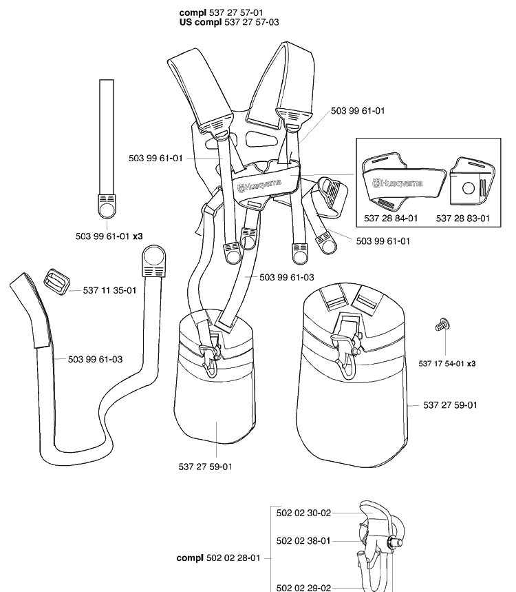 Harness Diagram and Parts List for 35  Husqvarna Brush Cutter