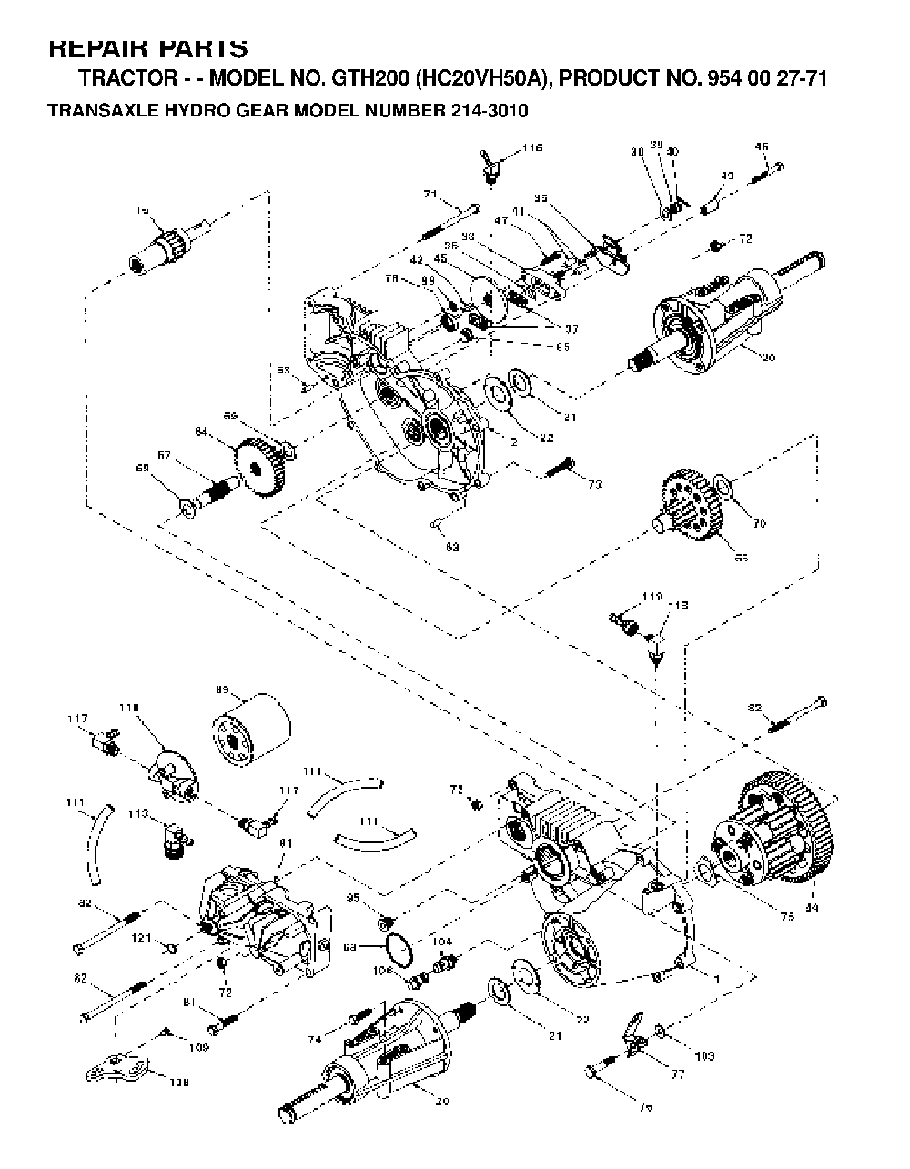 Transmission Diagram and Parts List for GTH200 (HC20VH50A, 954002771)(1996-04) Husqvarna Lawn Tractor