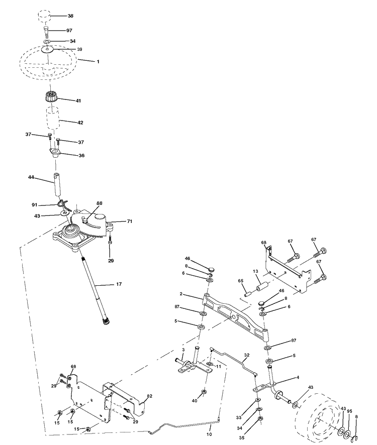 Steering Diagram and Parts List for LTH1797 (96011022101)(2012-01) Husqvarna Lawn Tractor