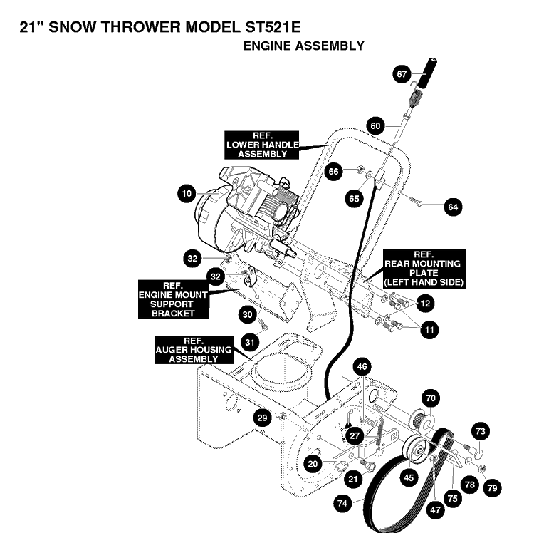 Engine Diagram and Parts List for ST521E 1997-01 Husqvarna Snow Blower