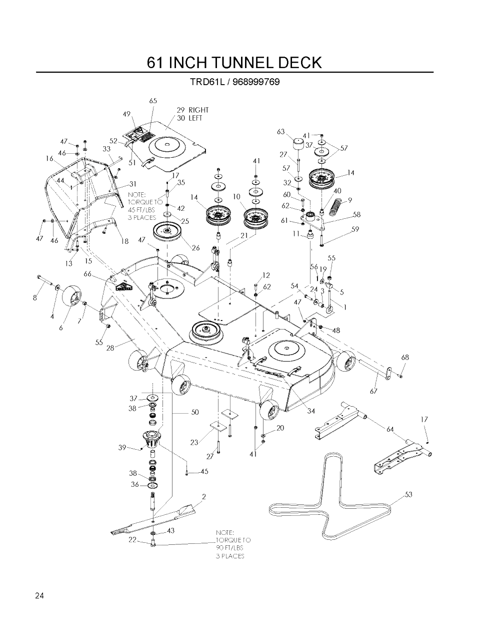 Mower Deck / Cutting Deck Diagram and Parts List for TRD61L (968999769)(2007-12) Husqvarna Lawn Tractor Accessories