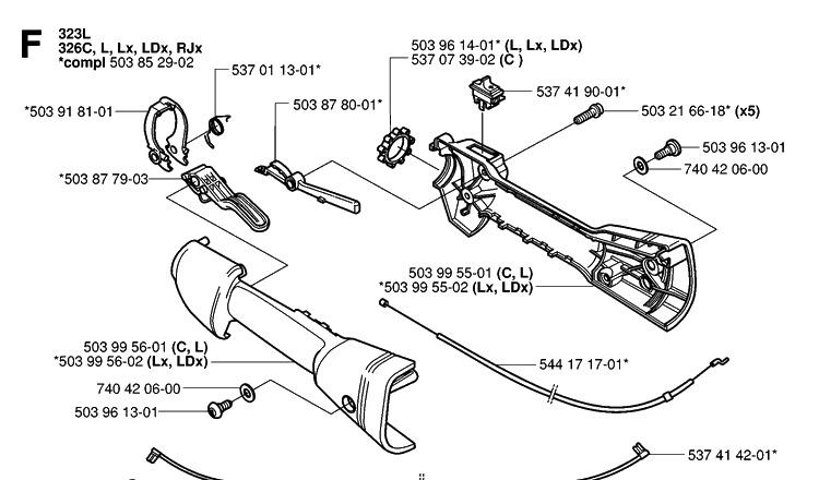 Handle And Controls Diagram and Parts List for 326L 20061400001-Current Husqvarna Edger