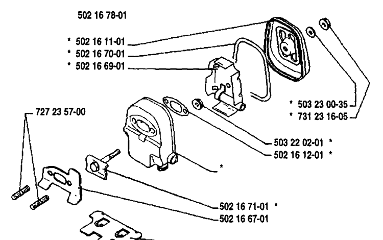 Muffler Diagram and Parts List for 22RL 1989-09 Husqvarna Trimmer