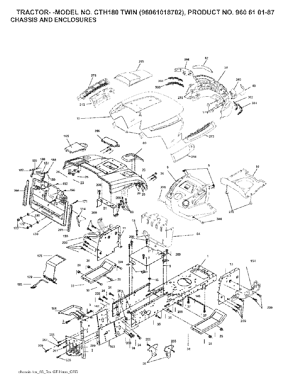 Chassis And Enclosures Diagram and Parts List for CTH180TWIN (96061018702, 960610187)(2007-09) Husqvarna Lawn Tractor