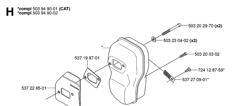 Muffler Diagram and Parts List for 343R 20064000001-20103600000 Husqvarna Brush Cutter