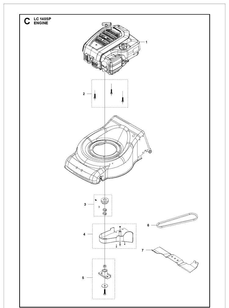 Engine Diagram and Parts List for LC140SP 970488201 Husqvarna Lawn Mower