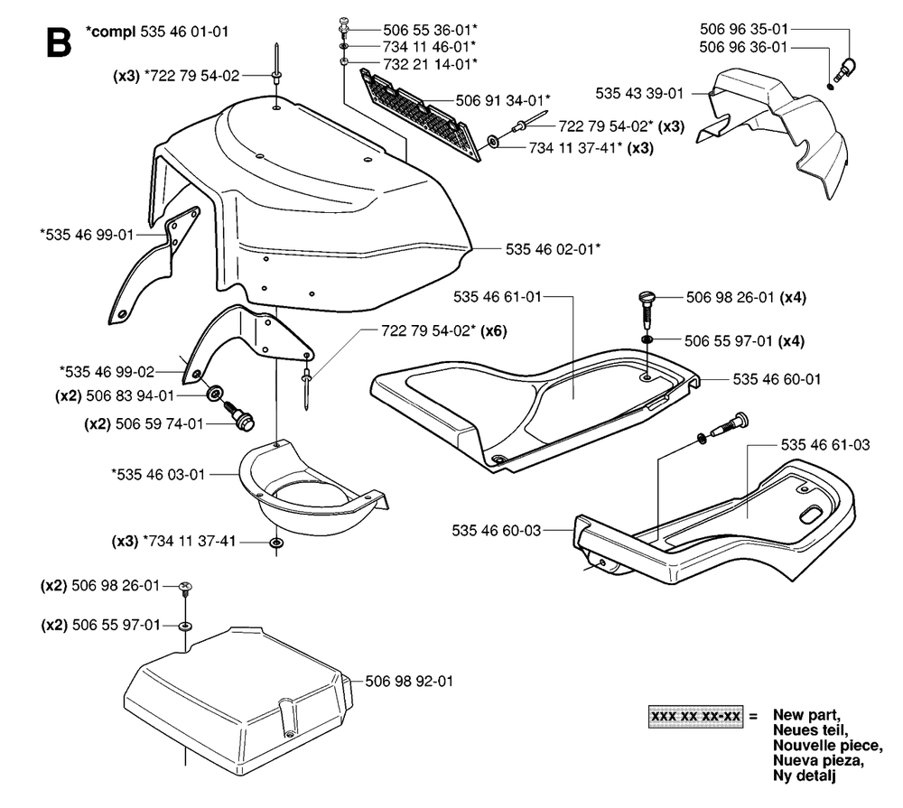 Hood Diagram and Parts List for R15-V2 (953533701)(2006-01) Husqvarna Lawn Tractor