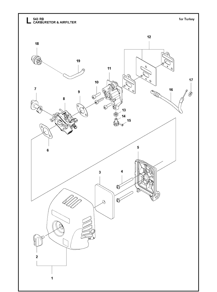 Carburetor And Air Filter 2 Diagram and Parts List for 543RB  Husqvarna Brush Cutter