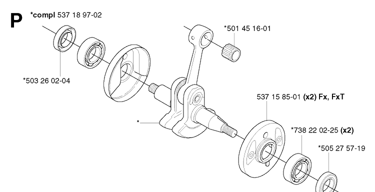Crankshaft Diagram and Parts List for 343R 20031800001-20043100000 Husqvarna Brush Cutter