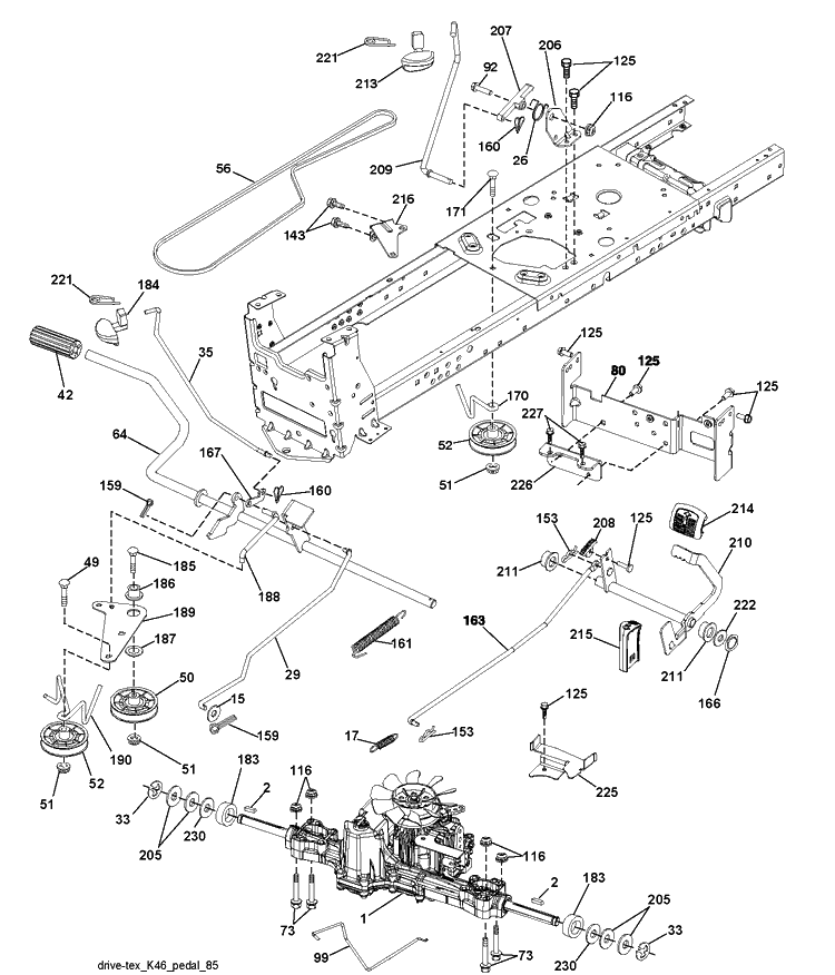 Drive Diagram and Parts List for YTH21K46 (96043012301)(2011-08) Husqvarna Lawn Tractor