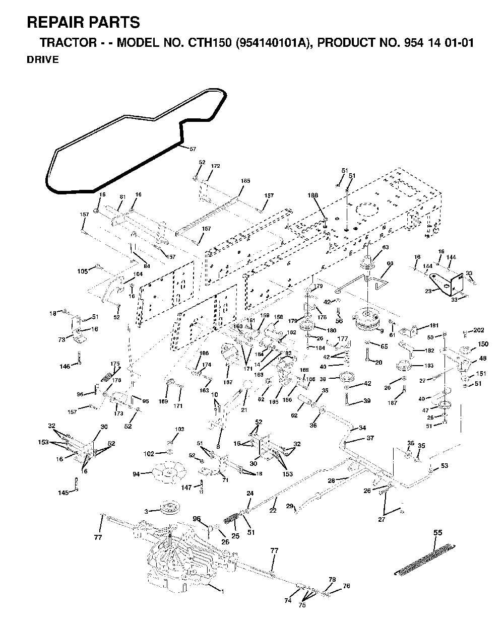 Drive Diagram and Parts List for CTH150 (954140101A)(1999-10) Husqvarna Lawn Tractor