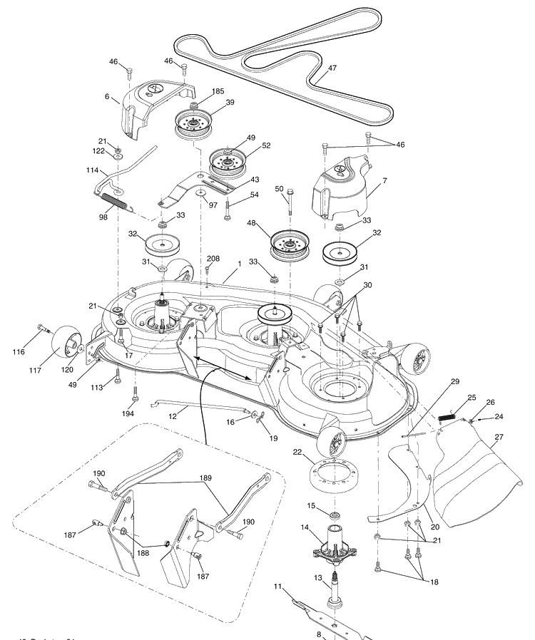 Mower Deck Diagram and Parts List for GTH2648 (96043003001)(2008-01) Husqvarna Lawn Mower
