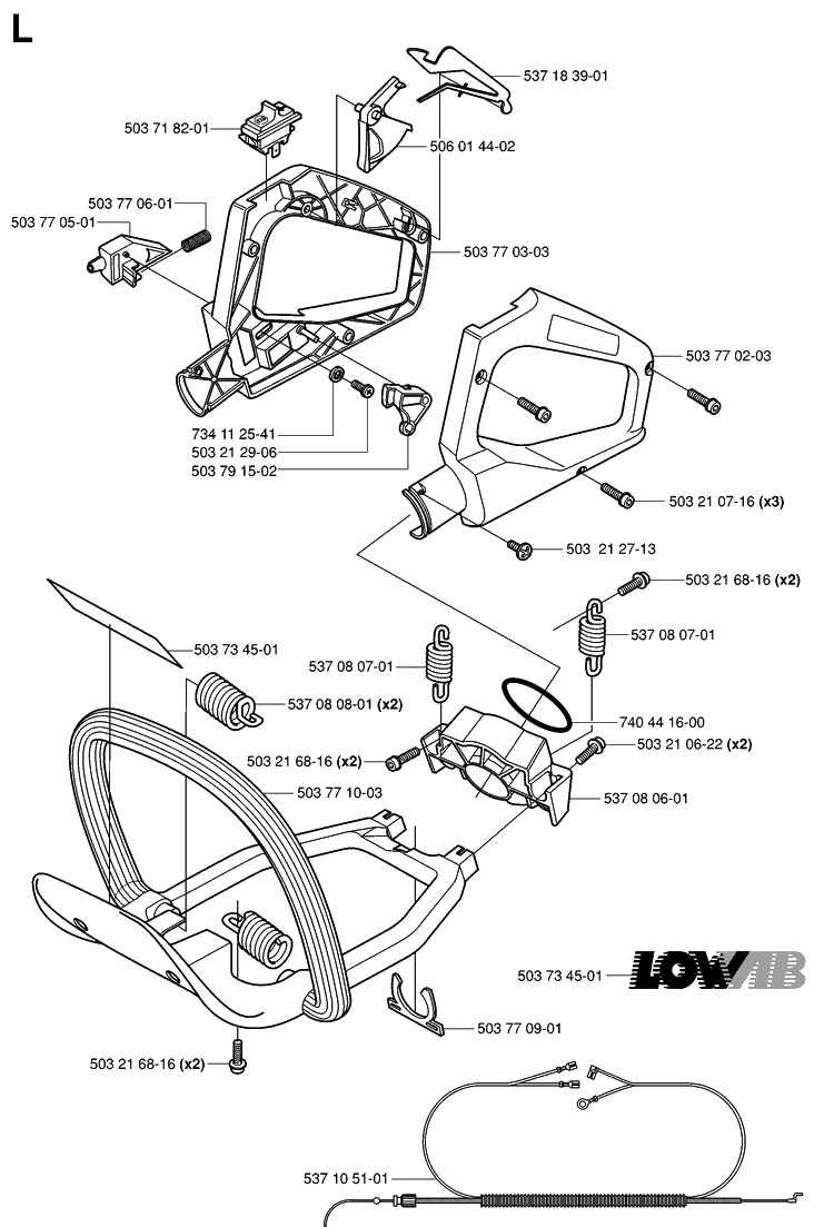 Handle And Controls Diagram and Parts List for 326HD75 (X-SERIES)(20020500001-20030100000) Husqvarna Hedge Trimmer