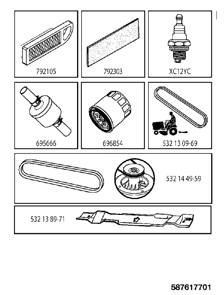 Frequently Used Parts Diagram and Parts List for TS243T (96041041300)(2017-10) Husqvarna Lawn Tractor